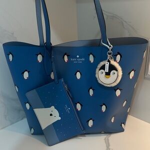 Kate Spade Blue Penguin and Polar Bear Shoulder Bag